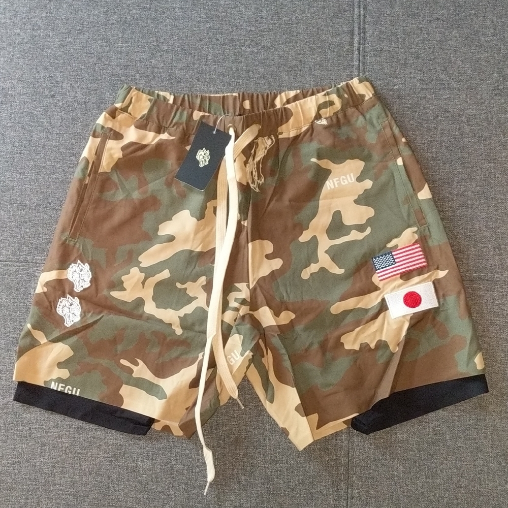 NWT Darc Sport Woodland Wolf Camo Gym Shorts